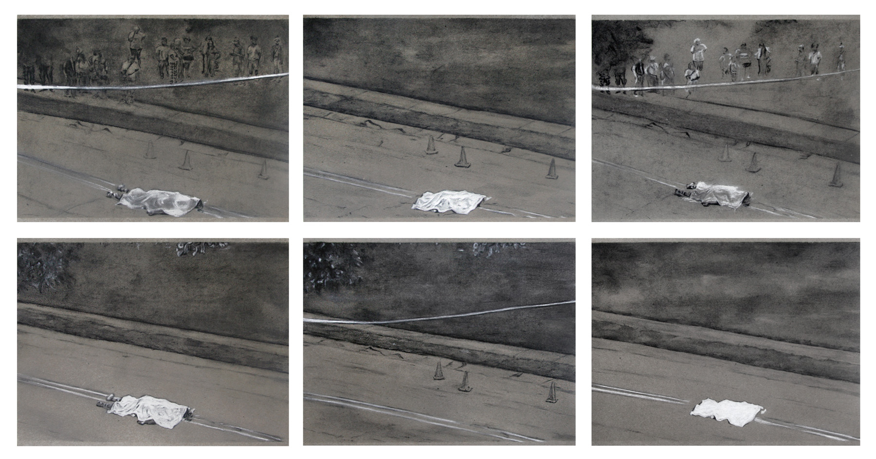 Michael Brown (Drawings 1-6) - charcoal on paper, each 8.5 X 11 in, 2015