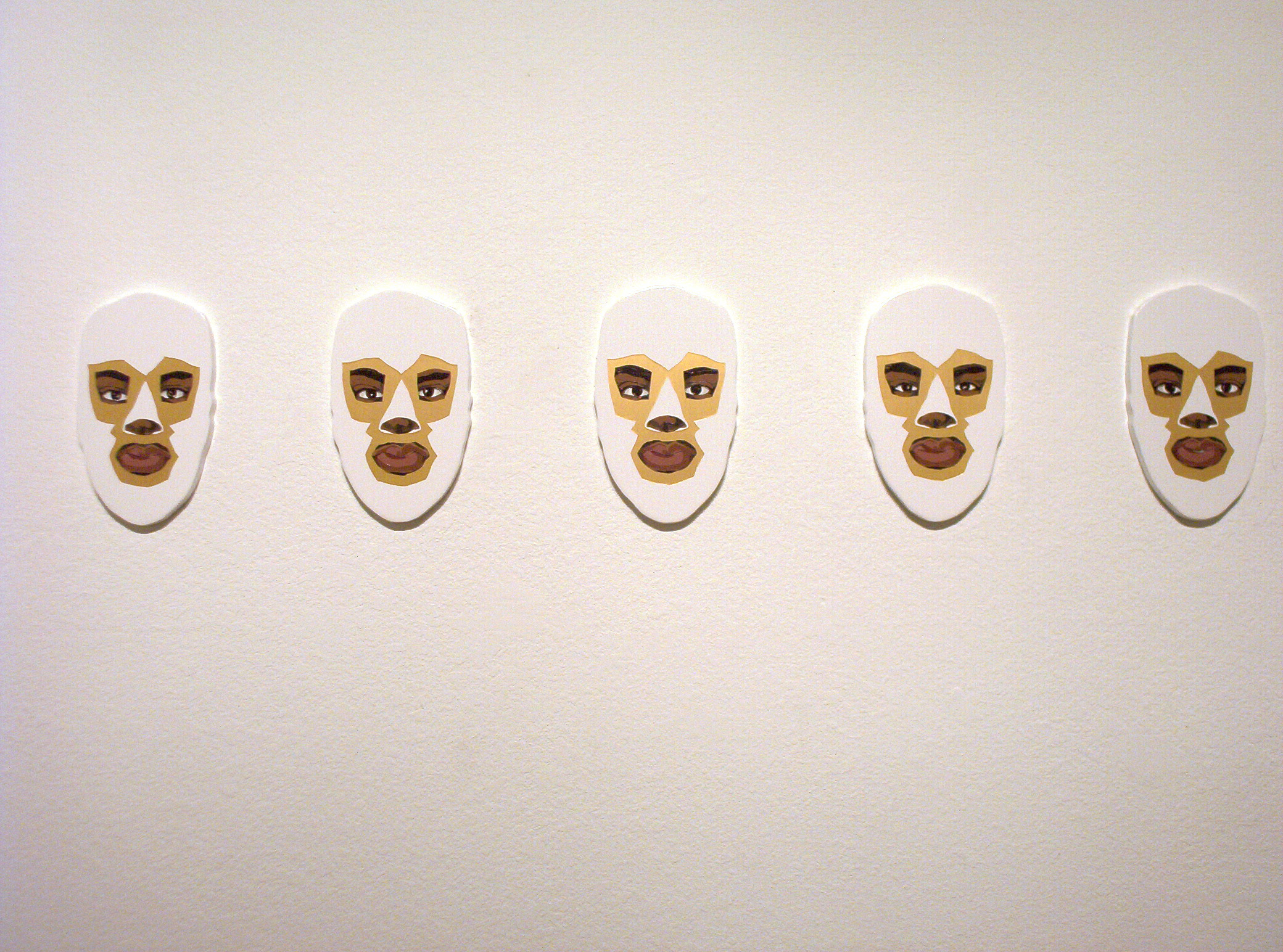 Self-portrait Luchador 2 – sign enamel & gold-leaf on plywood cutout, ea. 13 x 8  x ¾ in., 2005